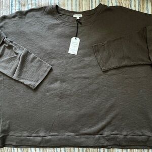 New Plus Size Brown Long Sleeve Thermal Oversized Casual Top Blouse Shirt